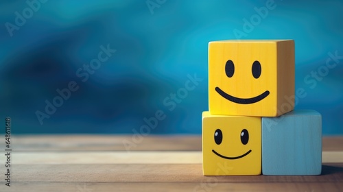 Mental health and emotional state, Smile face in bright side and sad face in dark side on wooden block cube for positive mindset selection, expression, mask, bipolar, generate by AI