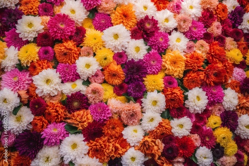 A colorful bouquet of flowers scattered on the ground
