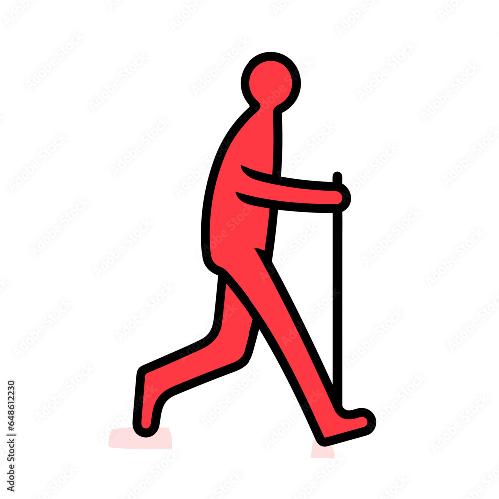Walking stick vector icon in minimalistic, black and red line work, japan web Walking stick vector icon in minimalistic, black and red line work, japan web