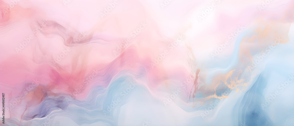 Abstract watercolor paint background illustration Soft pastel pink blue color and golden lines, with liquid fluid marbled paper texture banner texture, Generative AI - obrazy, fototapety, plakaty 