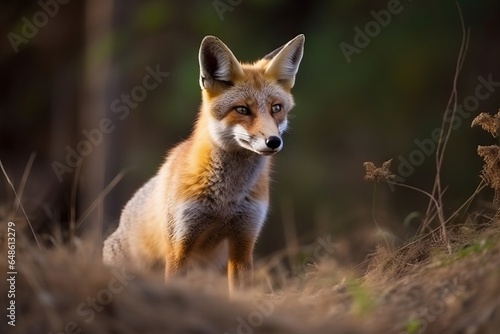 A majestic red fox standing in the vibrant forest © Marius