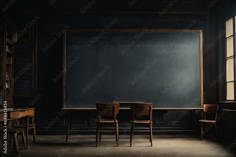 Black blackboard for classroom of school. ai generative - obrazy, fototapety, plakaty 