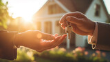Real estate agent hands over the new keys to the house. Generative AI