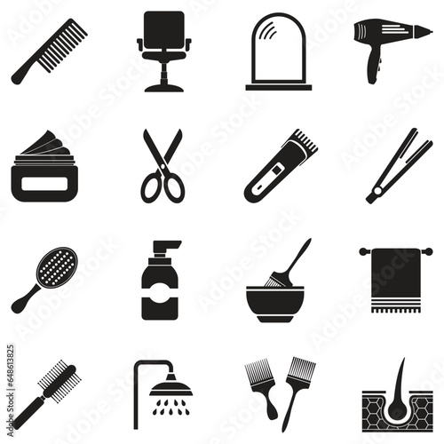 Hairdressing Icons. Black Flat Design. Vector Illustration.