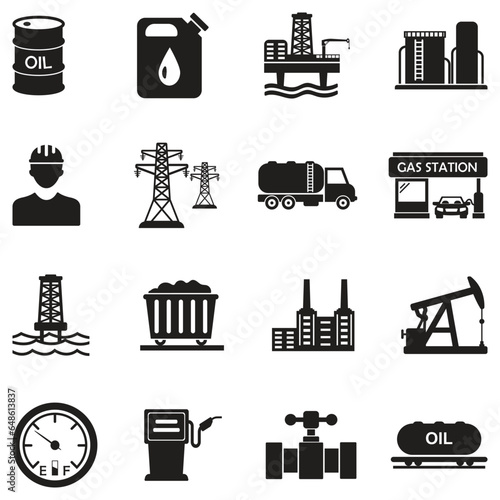 Oil and Gas Industry Icons. Black Flat Design. Vector Illustration.