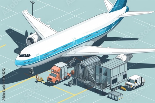 Illustration of an airplane loading cargo at an airport. Generative AI