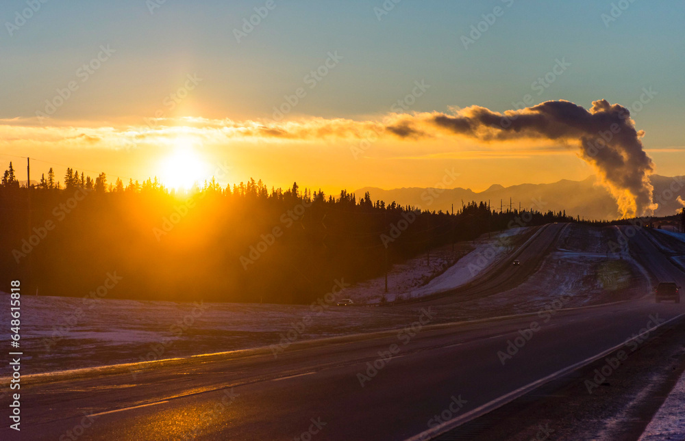 sunset over the highway in Jasper