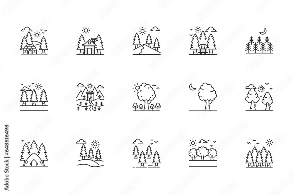 Set of landscapes Icons. Simple line art style icons pack. Vector illustration