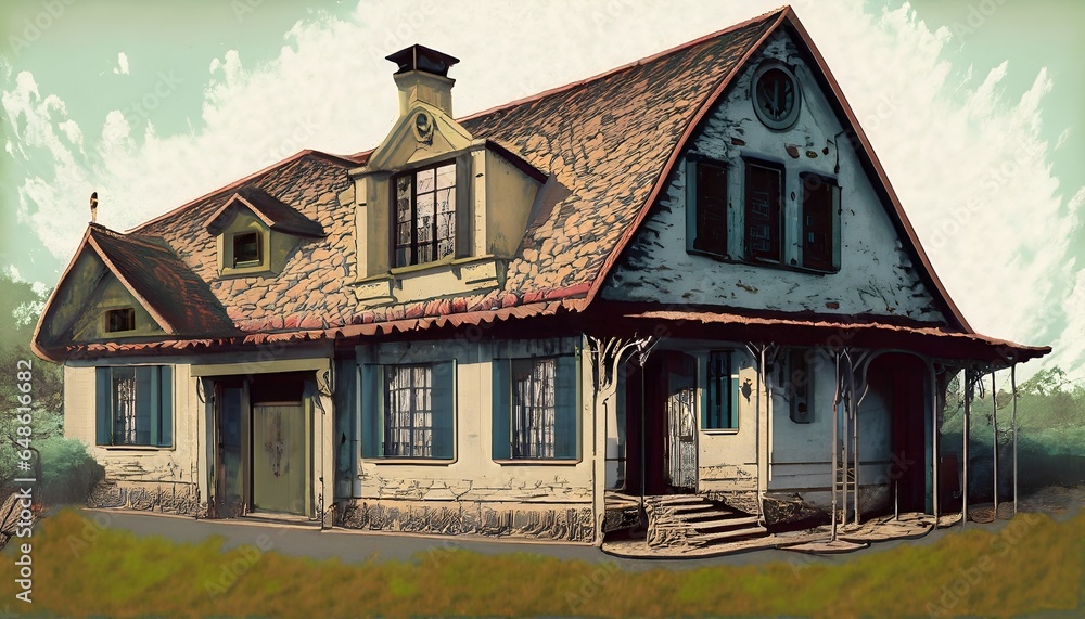 old house in the woods,building,home,old,roof,wooden,vintage,,AI generated