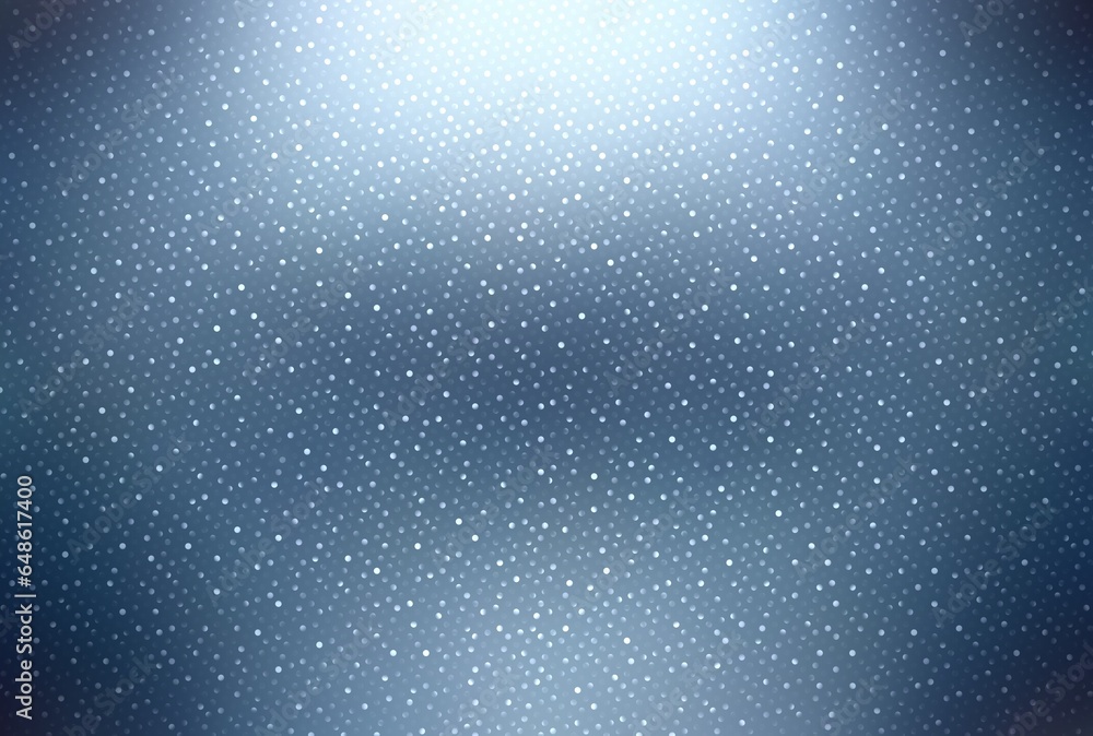 Glittering dots cover blue glass. Transparent texture.