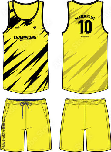 Sleeveless Tank Top Basketball jersey vest design flat sketch illustration template, Racing sports jersey concept with front and back view for Men and women Volleyball jersey and Running kit
