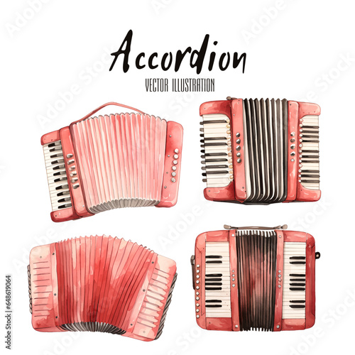 Isolated colored watercolor sketch of an accordion Vector