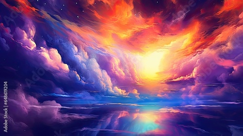 Colorful Sky with Neon Clouds. Abstract Fantasy Background