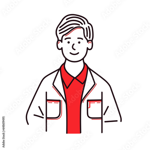Obstetrician vector icon in minimalistic, black and red line work, japan web