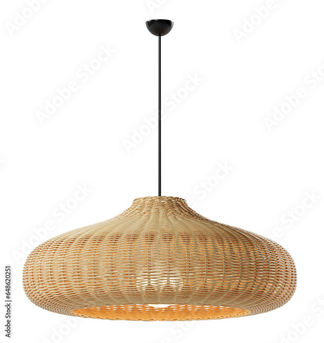 Fototapeta Naklejka Na Ścianę i Meble -  Wicker shade lamp or Rattan Ceiling lamp with vintage electric light bulb. Decorative of bamboo ceiling lamp. Png transparency