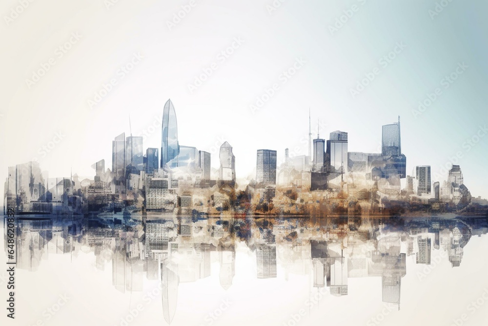 Contemporary cityscape on a clear backdrop. Generative AI