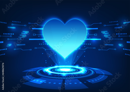 Medical technology that projects a hologram of the heart Technology combined with medicine to reach internal organs for diagnosis and treatment. The heart is placed on a technology circle