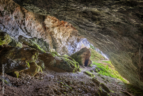 Interior of famous paleolithic cave Potocka zijalka on the slope of mountain Olseva, Slovenia