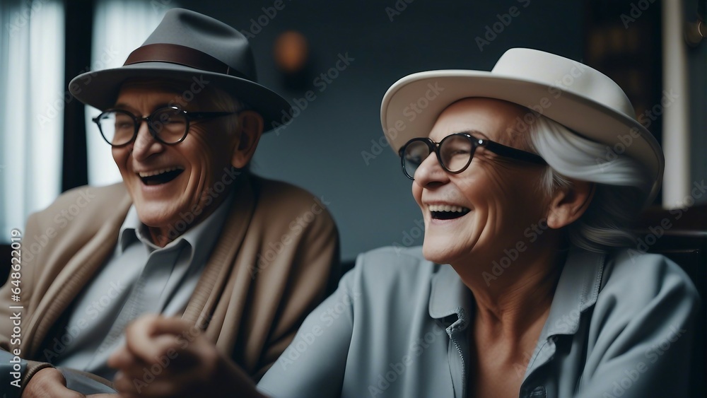 candid photo of a cute old people couple laughing and having fun candid photo of a cute old people couple laughing and having fun
