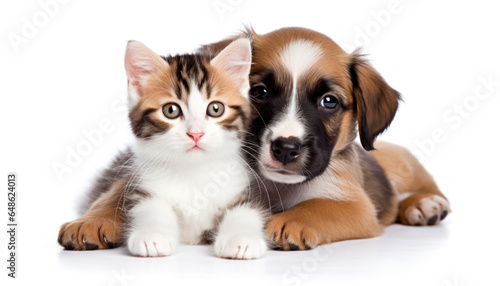 Friendship Between Animals - Kitten and Small Puppy Together - Generative Ai © digieye