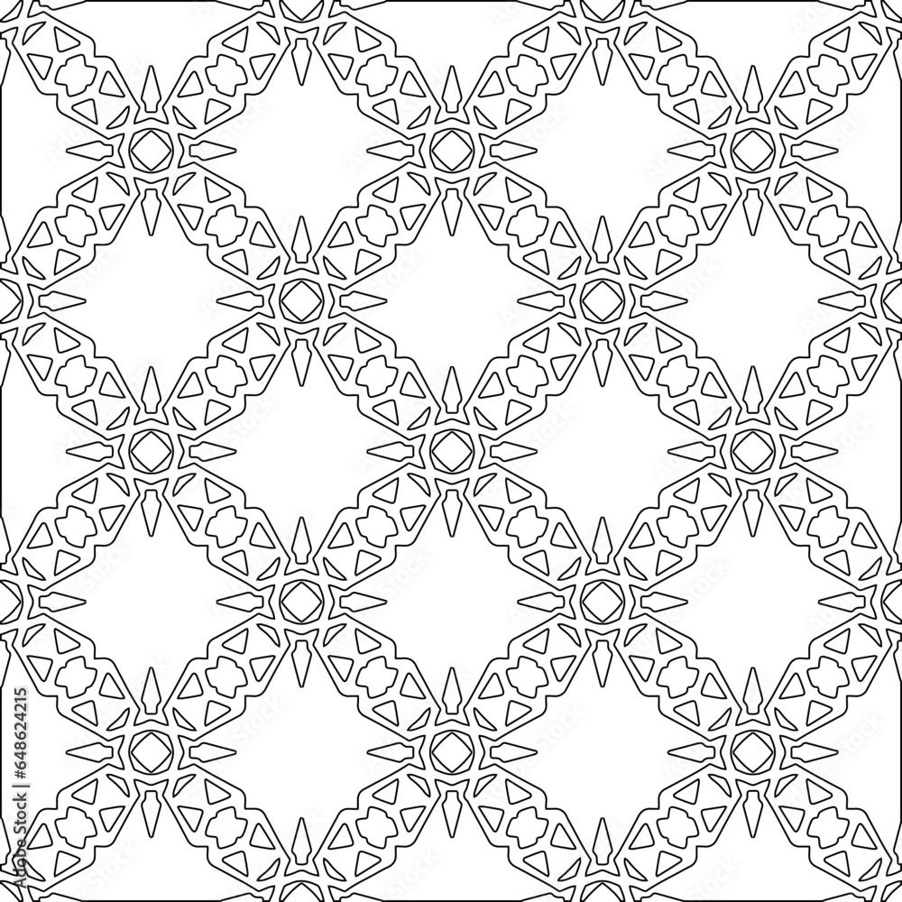 Abstract background with figures from lines. Black and white texture for web page, textures, card, poster, fabric, textile. Monochrome pattern. Repeating design. Abstract background with figures from lines. Black and white texture for web page, textures, card, poster, fabric, textile. Monochrome pattern. Repeating design.
