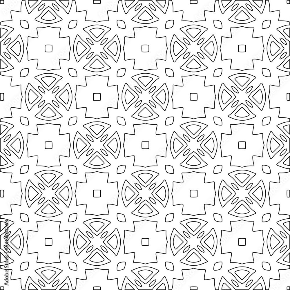 Abstract background with figures from lines. Black and white texture for web page, textures, card, poster, fabric, textile. Monochrome pattern. Repeating design. Abstract background with figures from lines. Black and white texture for web page, textures, card, poster, fabric, textile. Monochrome pattern. Repeating design.