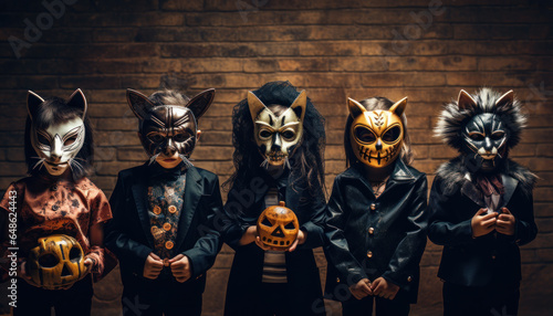 Kids in Halloween Costumes and Masks - Spooky Fun - Generative AI