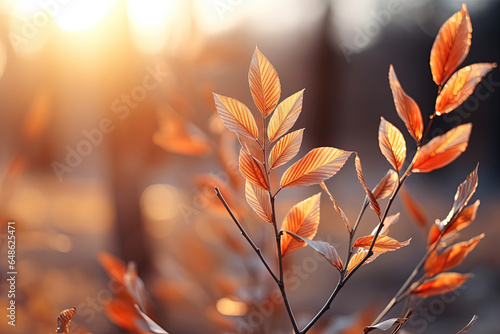 Beautiful yellow red and orange leaves in an autumn park on a bokeh blur Background