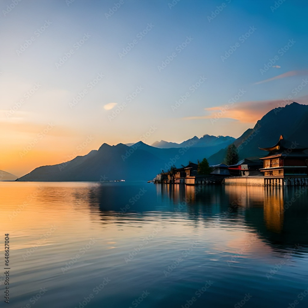 Obraz premium Lugu Lake Yunnan, China.AI generated