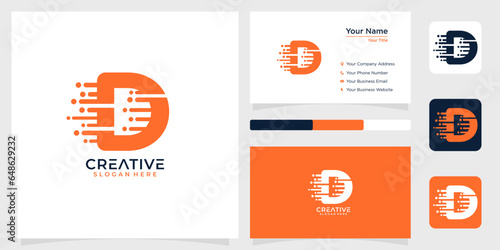 Initial letter D monogram ine techology logo design creative simple and business card