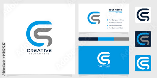 Initial letter CS line logo design creative technology simple gold and business card
