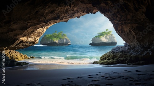 A beach view seen through a cave © Pretty Panda