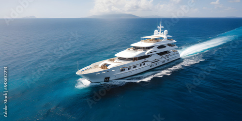large luxurious yacht cruising on a calm blue ocean two generative AI © Pierre
