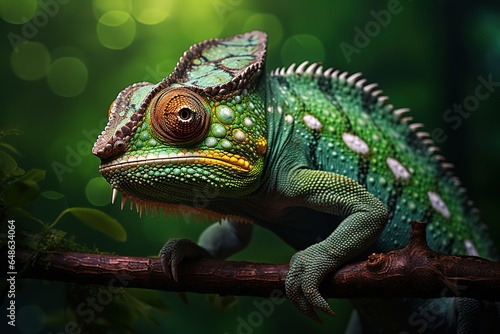 Chamelion animal sitting on a branch in nature. © BetterPhoto