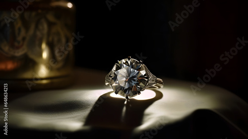 large diamond ring on a velvet cushion generative AI © Pierre