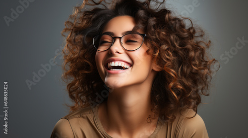 Portrait of a young woman smiling happily. Studio Background, Lifestyle