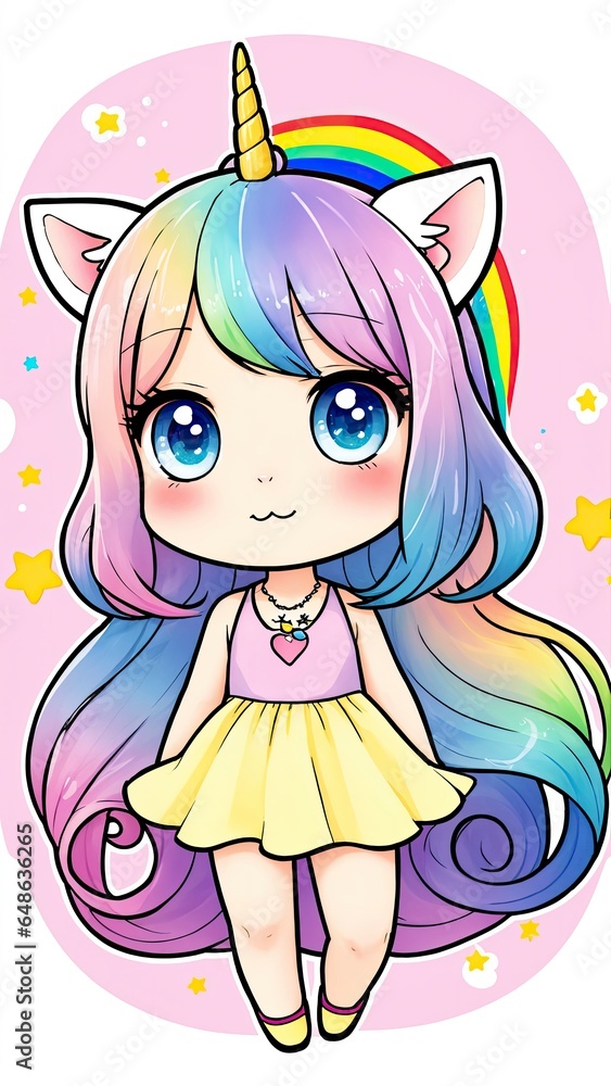 A Cute Unicorn Soaring Beneath a Rainbow Sky A Cute Unicorn Soaring Beneath a Rainbow Sky