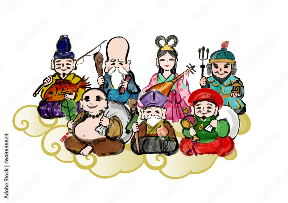 七福神の手描き和風イラスト 七福神の手描き和風イラスト