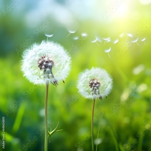 cute dandelion on green background