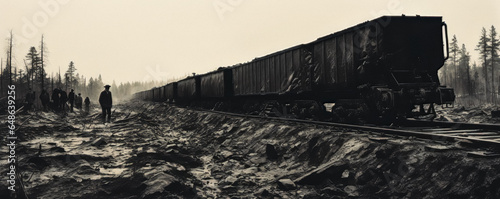 Historic Journey Black and White Train Photography from the 40s After World War II photo