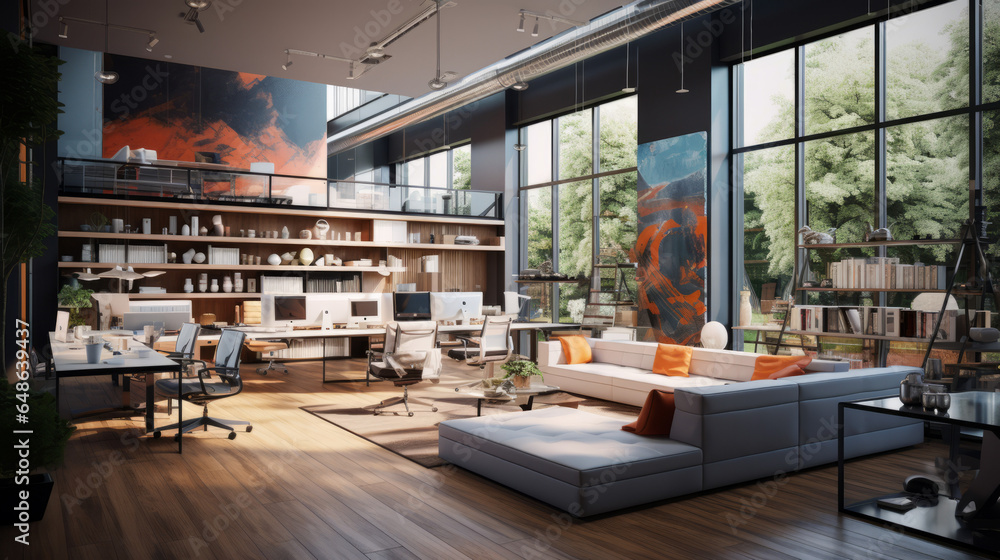 Luxury interior design of modern apartment. Futuristic interior of a living space.