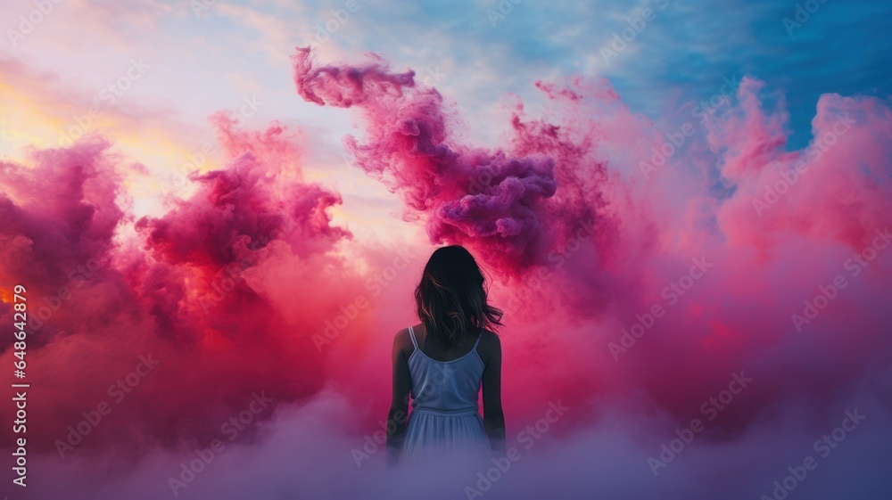 Obraz premium Woman in Colorful Cloudscape