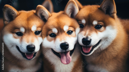 A group of red-haired shiba inu dogs close-up © Veniamin Kraskov