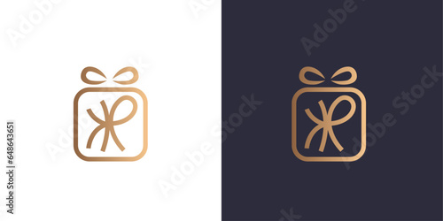 Letter k and r logo monogram, gift, minimal style identity initial logo mark. Golden gradient vector emblem logotype for business cards initials.
