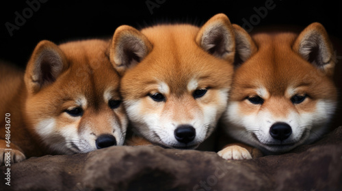 A group of red-haired shiba inu dogs close-up © Veniamin Kraskov