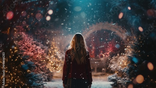Captivating Christmas Moment  Blonde Woman in Snowy Wonderland