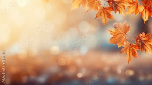 Fallen leaves and autumn forest. Background with white space. Copyspace background. 