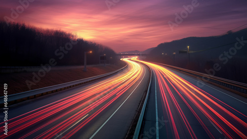 photograph of A long exposure photo, motion blur of a highway at night. photo