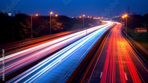 photograph of A long exposure photo, motion blur of a highway at night.