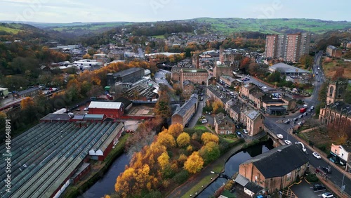 Aerial drone footage of the village town of Sowerby Bridge West Yorkshire